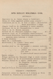 Miesięcznik Katechetyczny i Wychowawczy : organ Związku Diecezjalnych Kół Księży Prefektów. R.18, 1929, Spis rzeczy rocznika XVIII.
