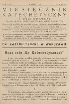 Miesięcznik Katechetyczny i Wychowawczy : organ Związku Diecezjalnych Kół Księży Prefektów. R.24, 1935, z. 3