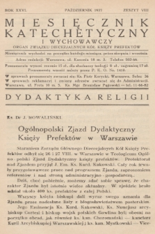 Miesięcznik Katechetyczny i Wychowawczy : organ Związku Diecezjalnych Kół Księży Prefektów. R.26, 1937, z. 8