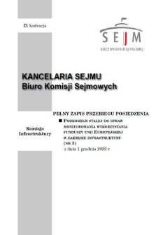 Pełny Zapis Przebiegu Posiedzenia Podkomisji Stałej do Spraw Monitorowania Wykorzystania Funduszy Unii Europejskiej w Zakresie Infrastruktury. Kad. 9, 2022, nr 3