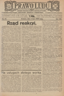Prawo Ludu : organ Polskiej Partyi Socyalistycznej : tygodnik polityczny, społeczny, rolniczy i oświatowy. R. 21, 1920, nr 27
