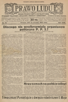 Prawo Ludu : organ Polskiej Partyi Socyalistycznej : tygodnik polityczny, społeczny, rolniczy i oświatowy. R. 23, 1922, nr 16