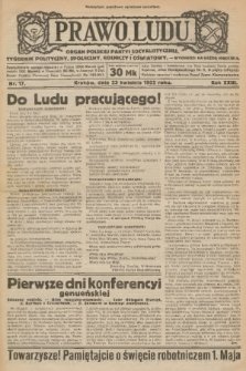 Prawo Ludu : organ Polskiej Partyi Socyalistycznej : tygodnik polityczny, społeczny, rolniczy i oświatowy. R. 23, 1922, nr 17