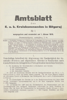 Amtsblatt des K. u. K. Kreiskommandos in Biłgoraj. 1916, no 1