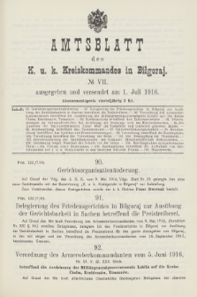 Amtsblatt des K. u. K. Kreiskommandos in Biłgoraj. 1916, no 7