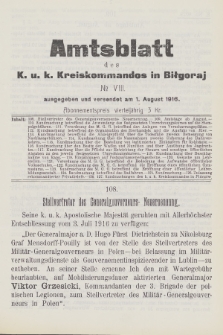 Amtsblatt des K. u. K. Kreiskommandos in Biłgoraj. 1916, no 8