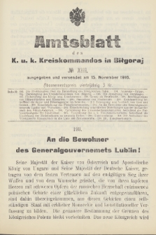 Amtsblatt des K. u. K. Kreiskommandos in Biłgoraj. 1916, no 13