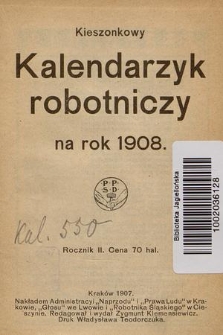 Kieszonkowy Kalendarzyk Robotniczy na Rok 1908. R. 2