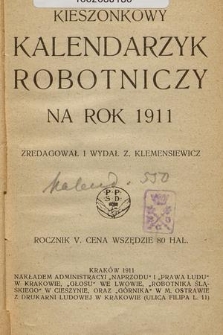 Kieszonkowy Kalendarzyk Robotniczy na Rok 1911. R. 5