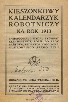 Kieszonkowy Kalendarzyk Robotniczy na Rok 1913. R. 7
