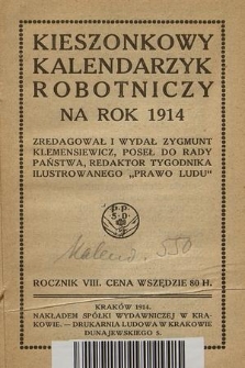 Kieszonkowy Kalendarzyk Robotniczy na Rok 1914. R. 8