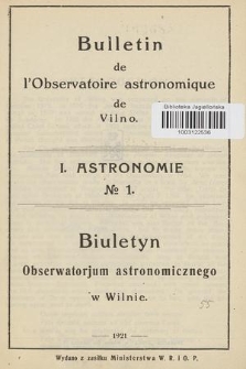 Bulletin de l'Observatoire Astronomique de Vilno. 1921, No 1