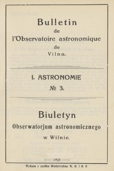 Bulletin de l'Observatoire Astronomique de Vilno. 1923, No 3