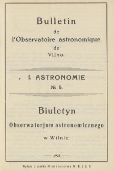 Bulletin de l'Observatoire Astronomique de Vilno. 1924, No 5