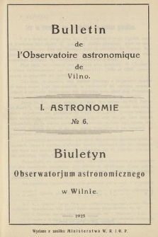 Bulletin de l'Observatoire Astronomique de Vilno. 1925, No 6