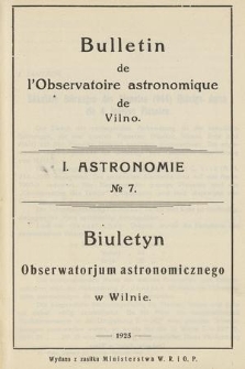 Bulletin de l'Observatoire Astronomique de Vilno. 1925, No 7