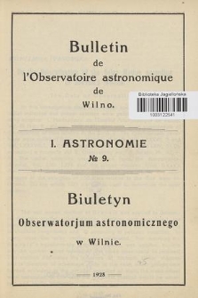 Bulletin de l'Observatoire Astronomique de Wilno. 1928, No 9