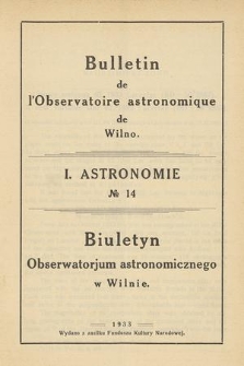 Bulletin de l'Observatoire Astronomique de Wilno. 1933, No 14