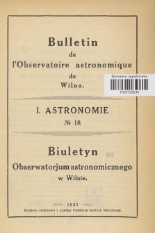 Bulletin de l'Observatoire Astronomique de Wilno. 1937, No 18