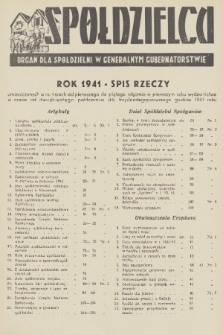 Spółdzielca : organ dla Spółdzielni w Generalnym Gubernatorstwie. R. 1, 1941, Spis rzeczy