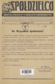 Spółdzielca : organ dla Spółdzielni w Generalnym Gubernatorstwie. R. 1, 1941, nr 1