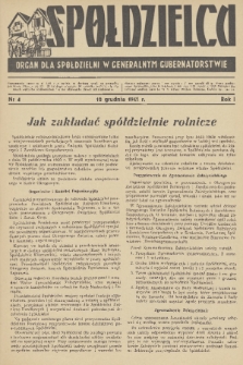Spółdzielca : organ dla Spółdzielni w Generalnym Gubernatorstwie. R. 1, 1941, nr 4