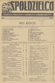 Spółdzielca : organ dla Spółdzielni w Generalnym Gubernatorstwie. R. 2, 1942, Spis rzeczy