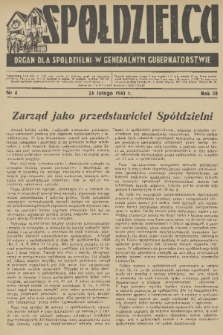 Spółdzielca : organ dla Spółdzielni w Generalnym Gubernatorstwie. R. 3, 1943, nr 4