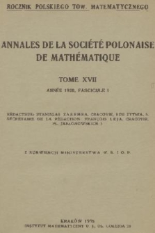 Annales de la Société Polonaise de Mathématique = Rocznik Polskiego Towarzystwa Matematycznego. T. 17, 1938