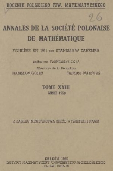 Annales de la Société Polonaise de Mathématique = Rocznik Polskiego Towarzystwa Matematycznego. T. 23, 1950