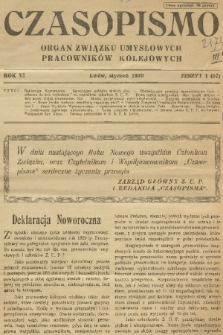 Czasopismo : organ Związku Pracowników Kolejowych z Wykształceniem Średniem. R. 6, 1930, z. 1