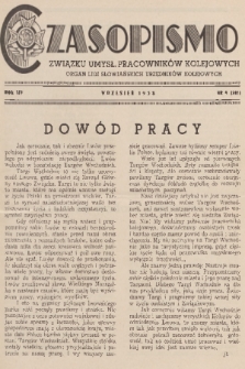 Czasopismo Związku Umysł. Pracowników Kolejowych : organ Ligi Słowiańskich Urzędników Kolejowych. R. 14, 1938, nr 9
