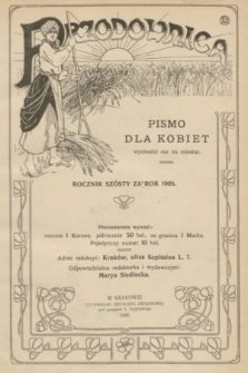 Przodownica : pismo dla kobiet. R. 6, 1905, spis artykułów