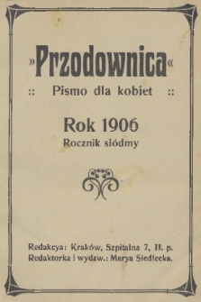 Przodownica : pismo dla kobiet. R. 7, 1906, spis artykułów