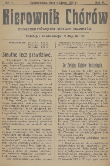 Kierownik Chórów : miesięcznik poświęcony sprawom organistów. R. 2, 1927, nr 7