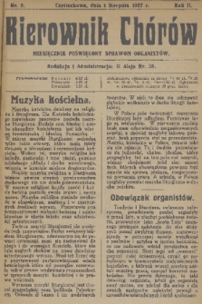 Kierownik Chórów : miesięcznik poświęcony sprawom organistów. R. 2, 1927, nr 8