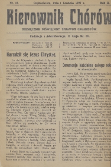 Kierownik Chórów : miesięcznik poświęcony sprawom organistów. R. 2, 1927, nr 12