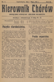 Kierownik Chórów : miesięcznik poświęcony sprawom organistów. R. 3, 1928, nr 5