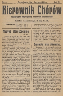 Kierownik Chórów : miesięcznik poświęcony sprawom organistów. R. 3, 1928, nr 6