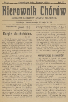 Kierownik Chórów : miesięcznik poświęcony sprawom organistów. R. 4, 1929, nr 4