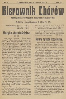 Kierownik Chórów : miesięcznik poświęcony sprawom organistów. R. 4, 1929, nr 6