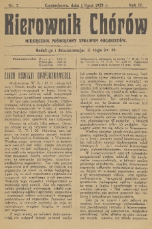 Kierownik Chórów : miesięcznik poświęcony sprawom organistów. R. 4, 1929, nr 7