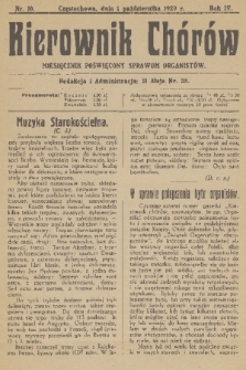 Kierownik Chórów : miesięcznik poświęcony sprawom organistów. R. 4, 1929, nr 10