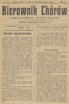 Kierownik Chórów : miesięcznik poświęcony sprawom organistów. R. 5, 1930, nr 11