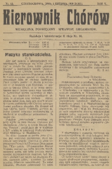 Kierownik Chórów : miesięcznik poświęcony sprawom organistów. R. 5, 1930, nr 12