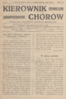 Kierownik Chórów : miesięcznik poświęcony sprawom organistów. R. 6, 1931, No. 10