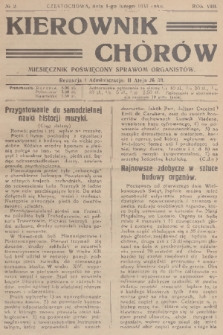 Kierownik Chórów : miesięcznik poświęcony sprawom organistów. R. 8, 1933, No. 2