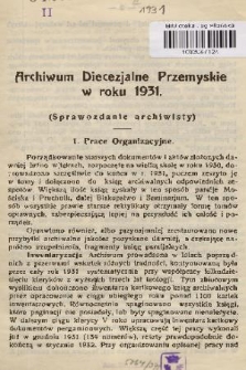 Archiwum Diecezjalne Przemyskie w Roku 1931 : (sprawozdanie archiwisty)