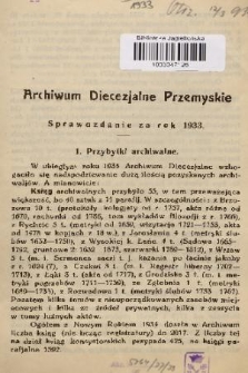 Archiwum Diecezjalne Przemyskie : sprawozdanie za rok 1933