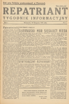 Repatriant : tygodnik informacyjny. R. 1, 1945, nr 4